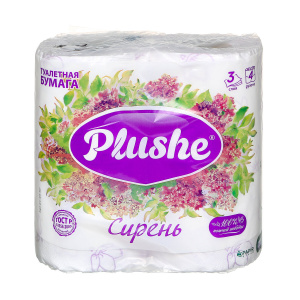 Туалетная бумага Плюше Делюкс Лайт 3-х слойная сирень, 4шт
