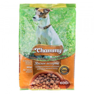 Корм полнорацион. сухой для собак мелких пород "Chammy"мясное ассорти 600 гр пакет 1/12 шт   ..18589