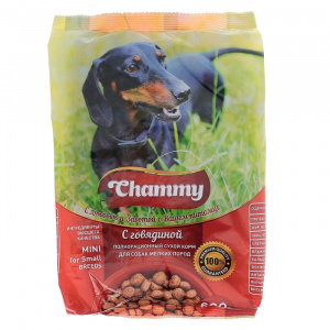 Корм полнорационный сухой для собак мелких пород "Chammy" с говядиной 600 гр пакет 1/12 шт   ..18572